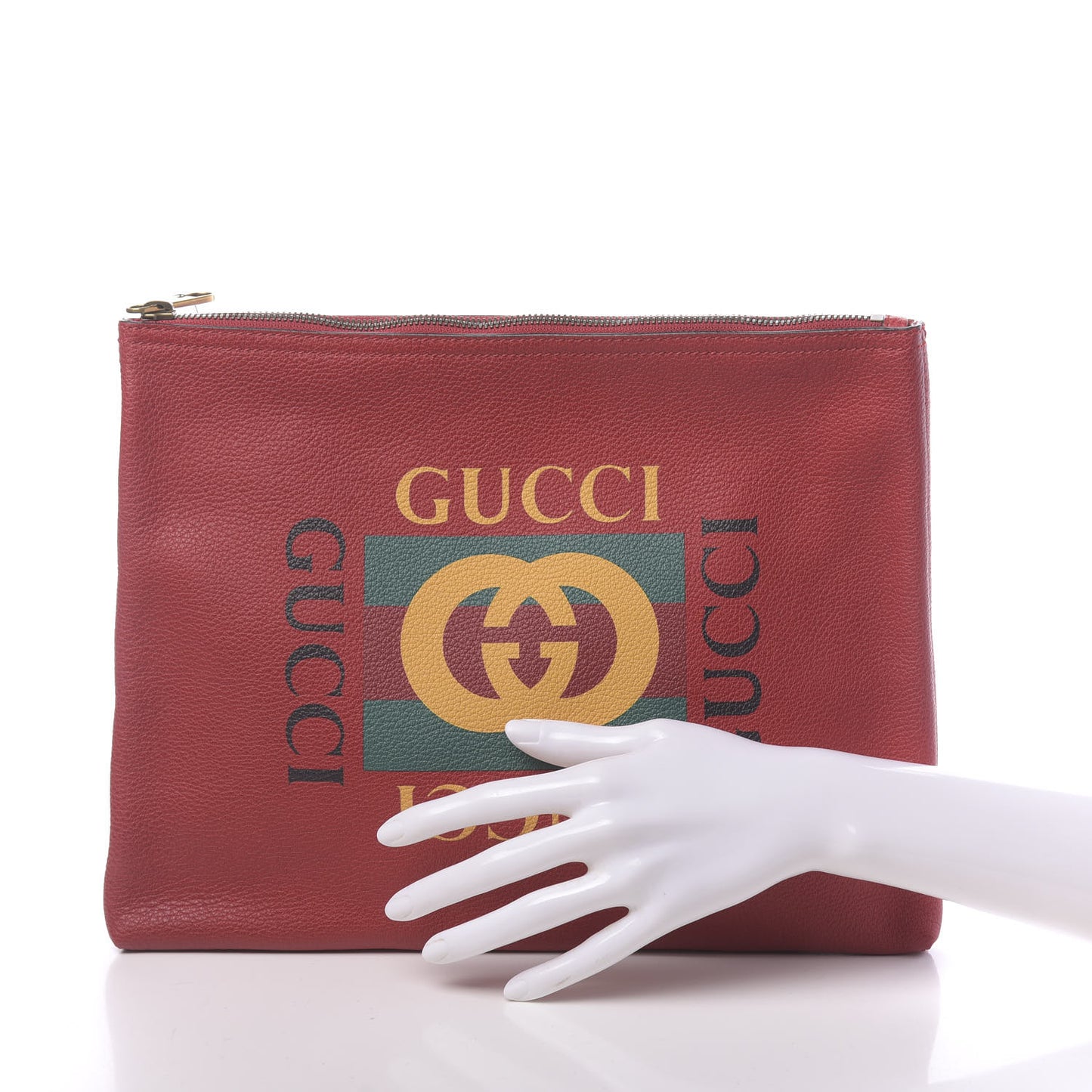 Pebbled Calfskin Medium Logo Portfolio Clutch Hibiscus Red