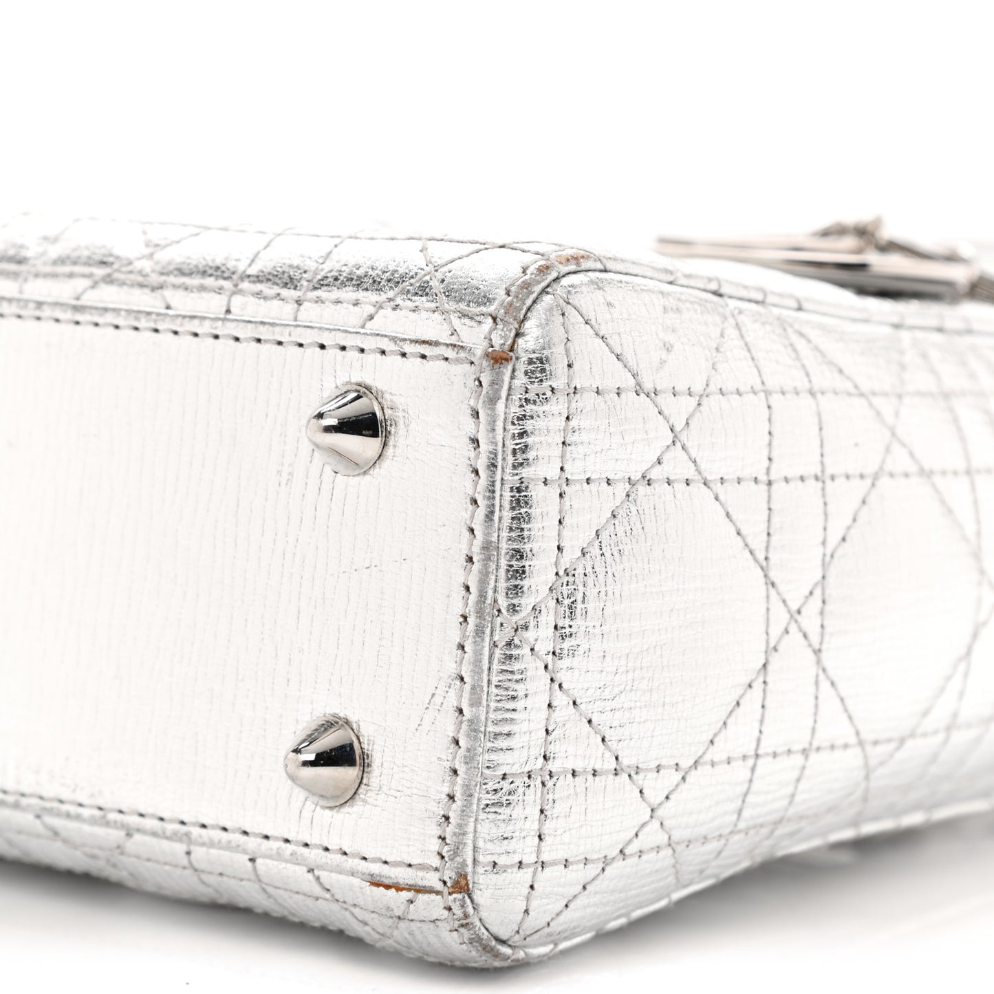 Metallic Grained Calfskin Cannage Small Lucky Badges My Lady Dior Silver