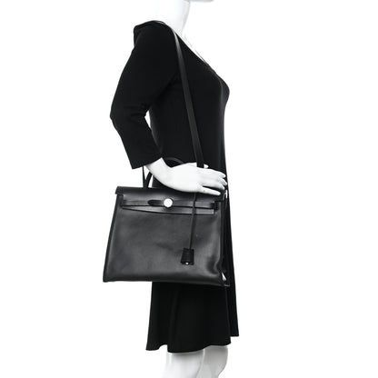 Hermes Toile H Berline Vache Hunter Herbag Zip PM 31 Black Ecru 2 of 15