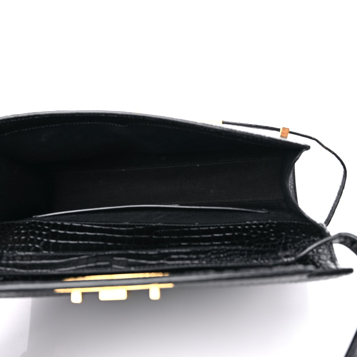 Shiny Calfskin Crocodile Embossed Manhattan Baguette Black