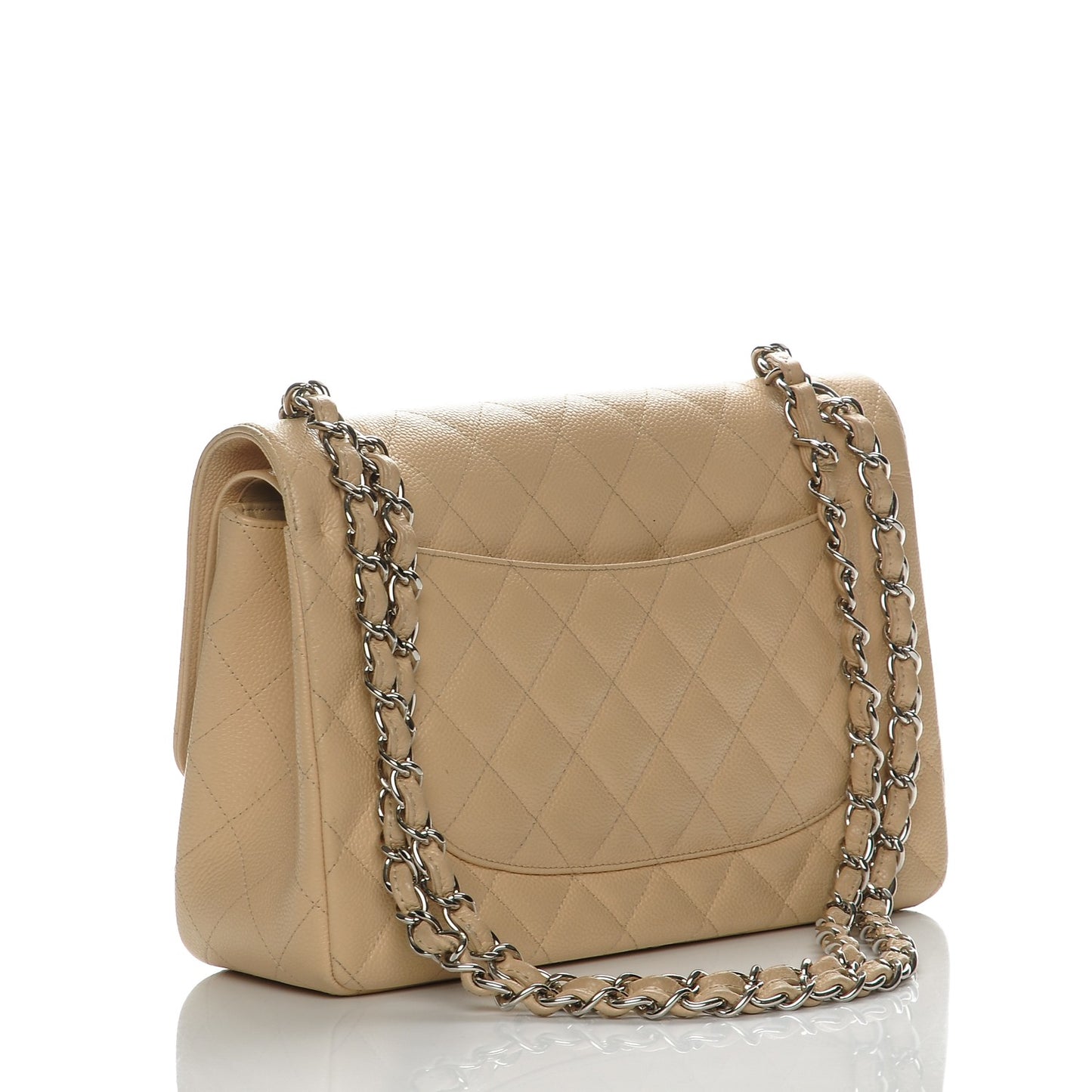Caviar Quilted Jumbo Double Flap Beige Clair