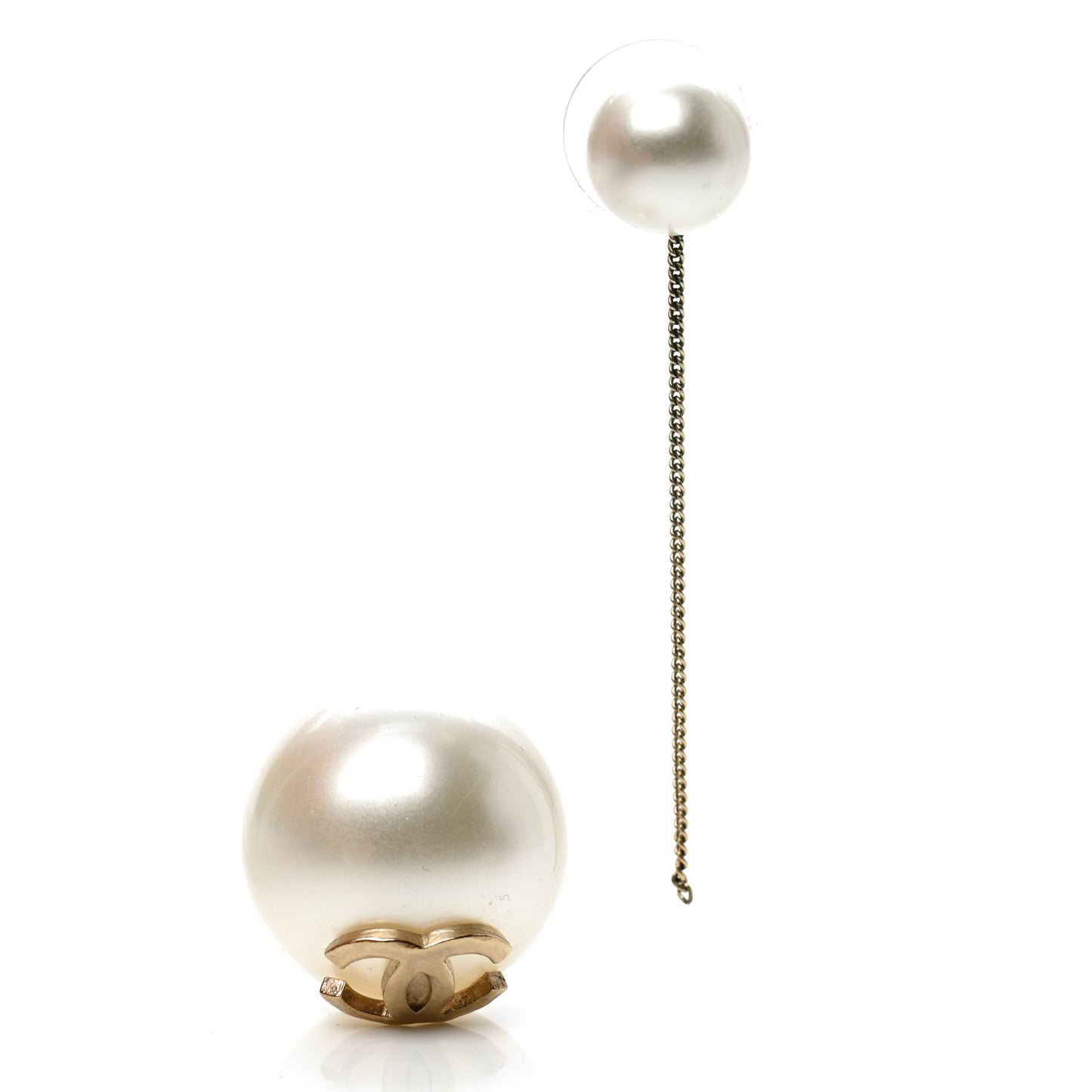 Pearl CC Chain Drop Earrings Gold