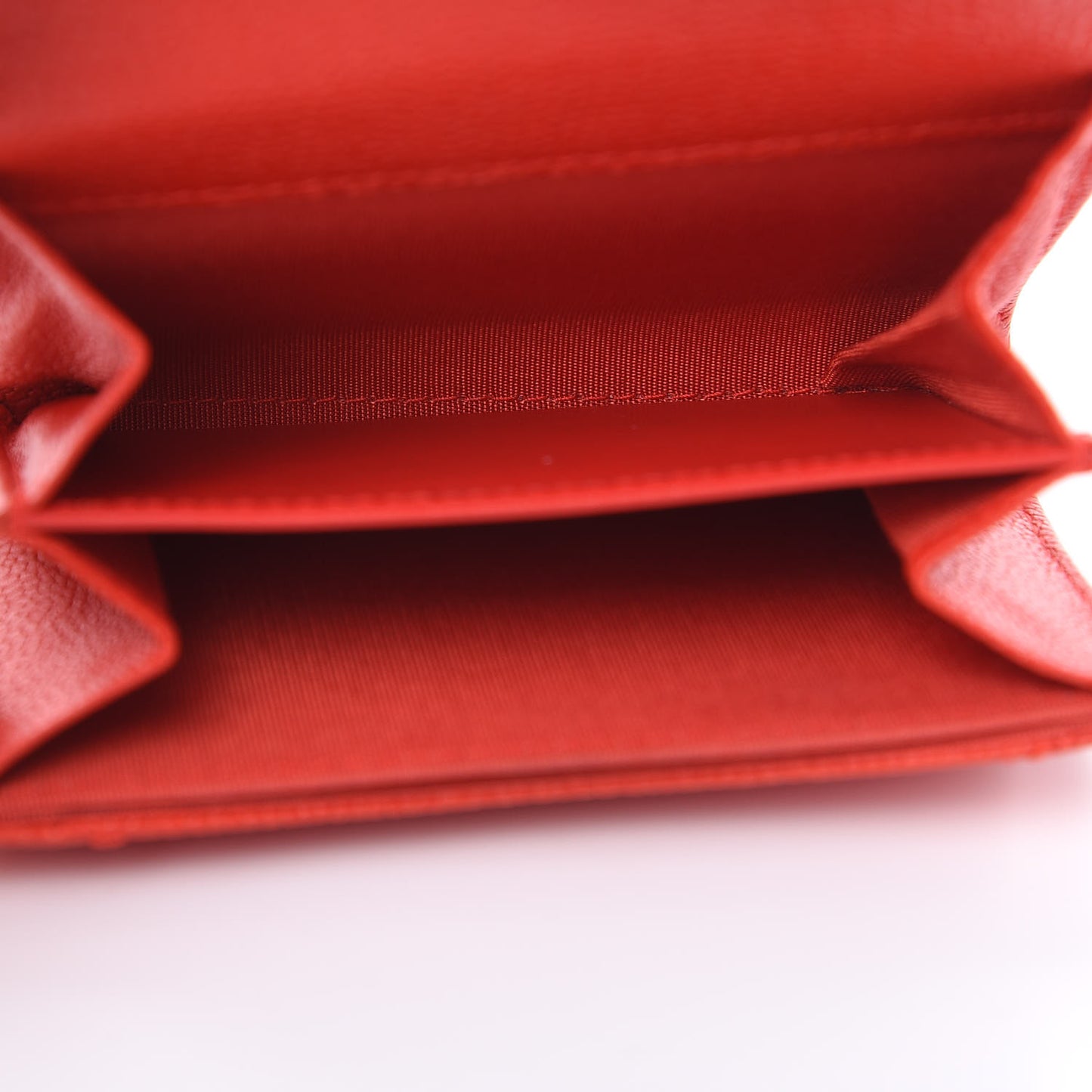 Caviar Chevron Quilted Flap Card Holder Wallet Red