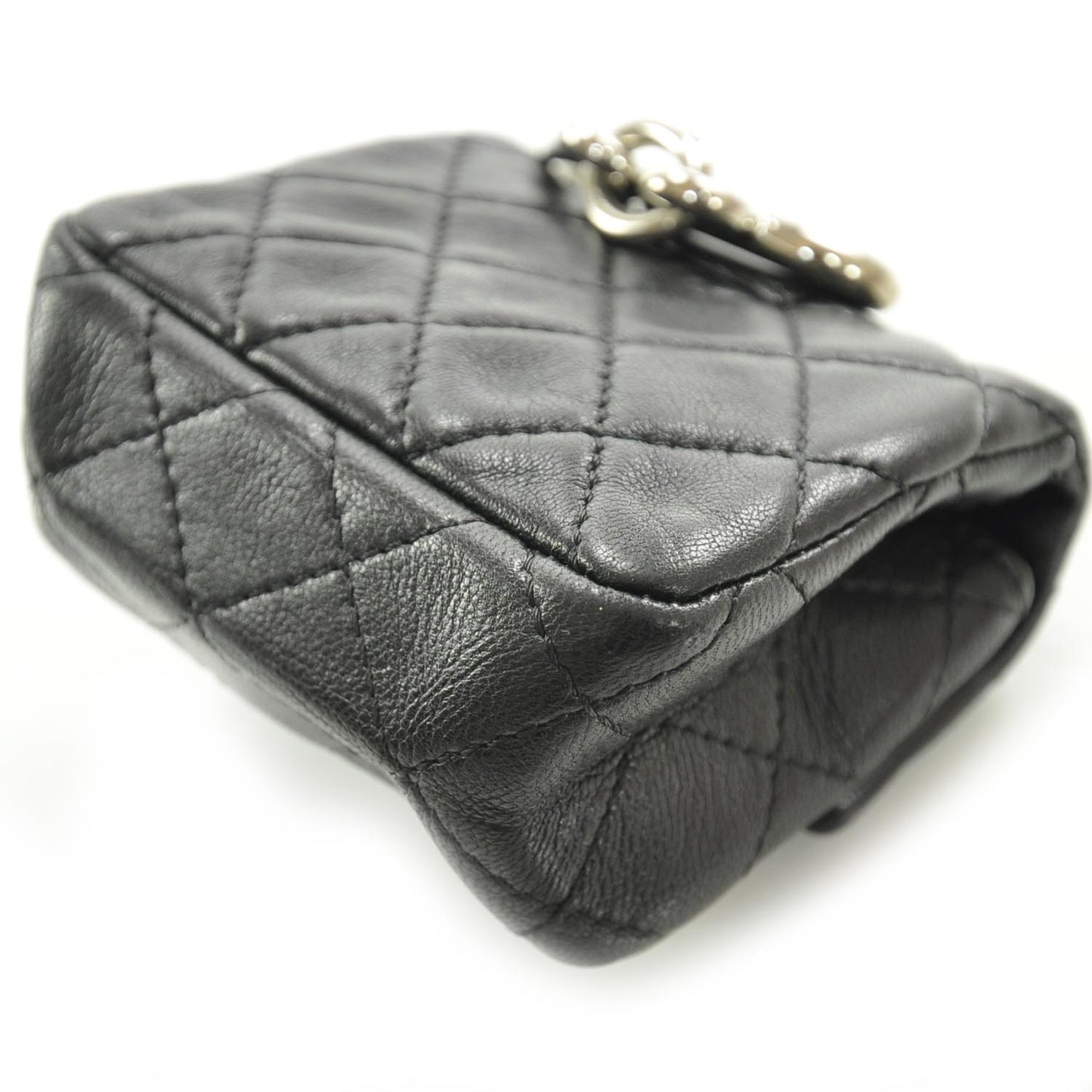 Lambskin Quilted Mini Tibet Bag Charm Keychain Black