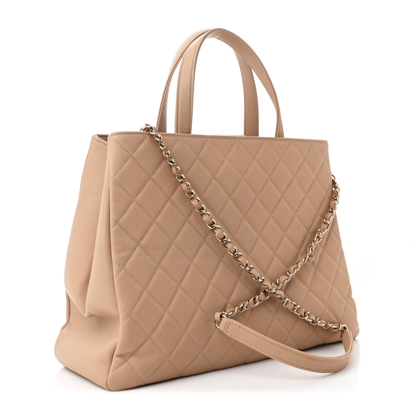 Caviar Quilted Large Business Affinity Shopping Bag Beige