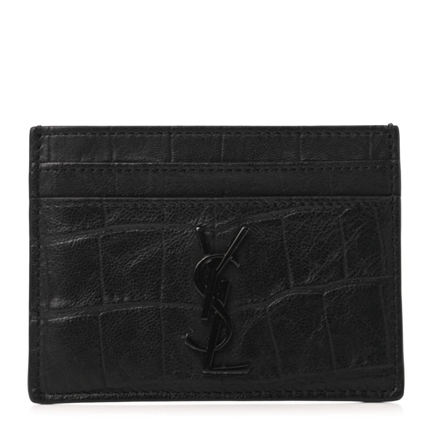 Calfskin Crocodile Embossed Monogram Credit Card Case Black