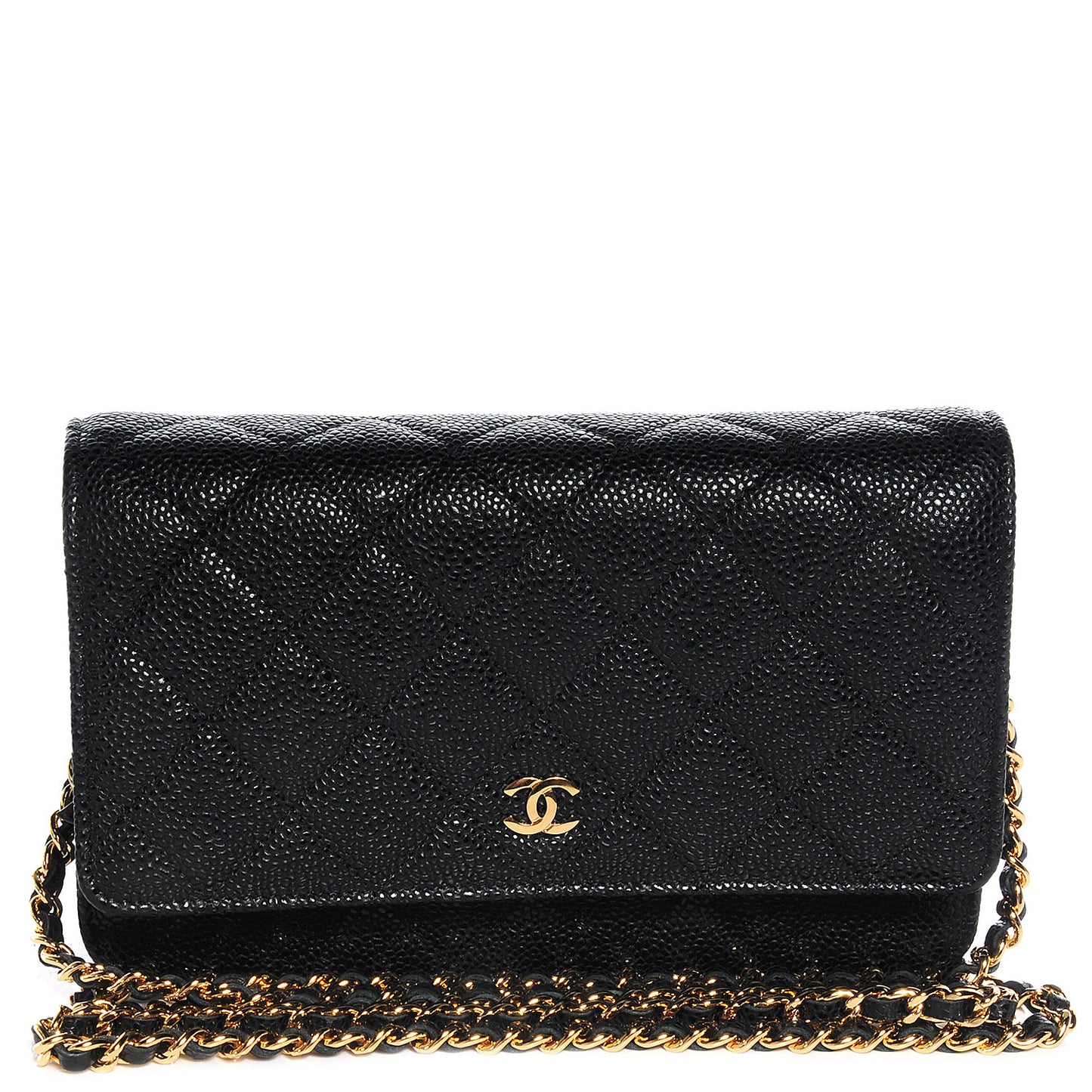 Caviar Quilted Wallet on Chain Black