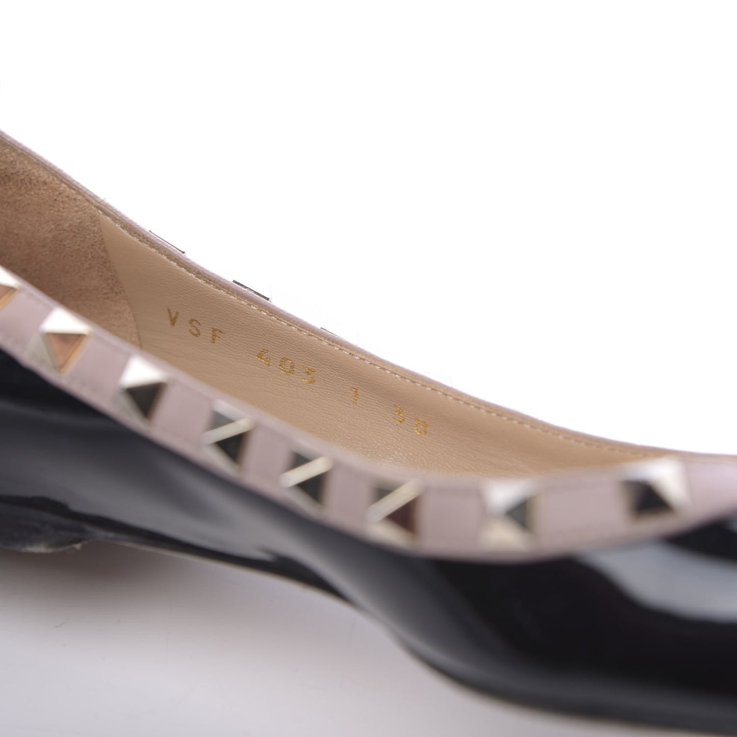 Patent Nappa Rockstud Ballerina Flats 38 Black Poudre