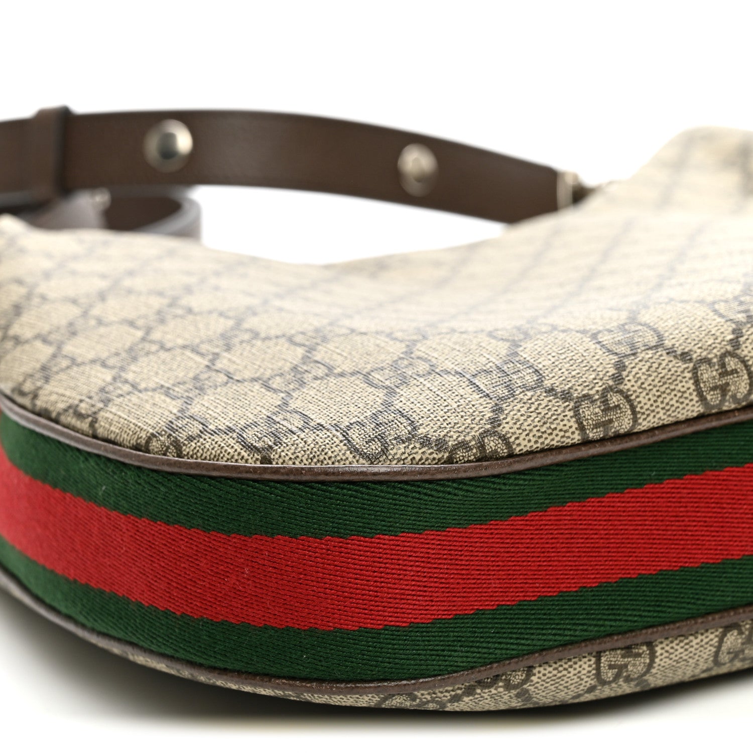 Gucci GG Supreme Monogram Textured Calfskin Web Large Attache Shoulder Bag Beige Ebony New Acero 9 of 11