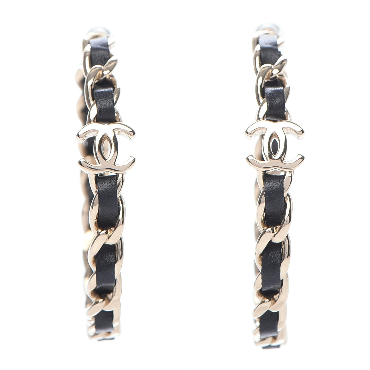 Lambskin CC Chain Hoop Earrings Gold Black