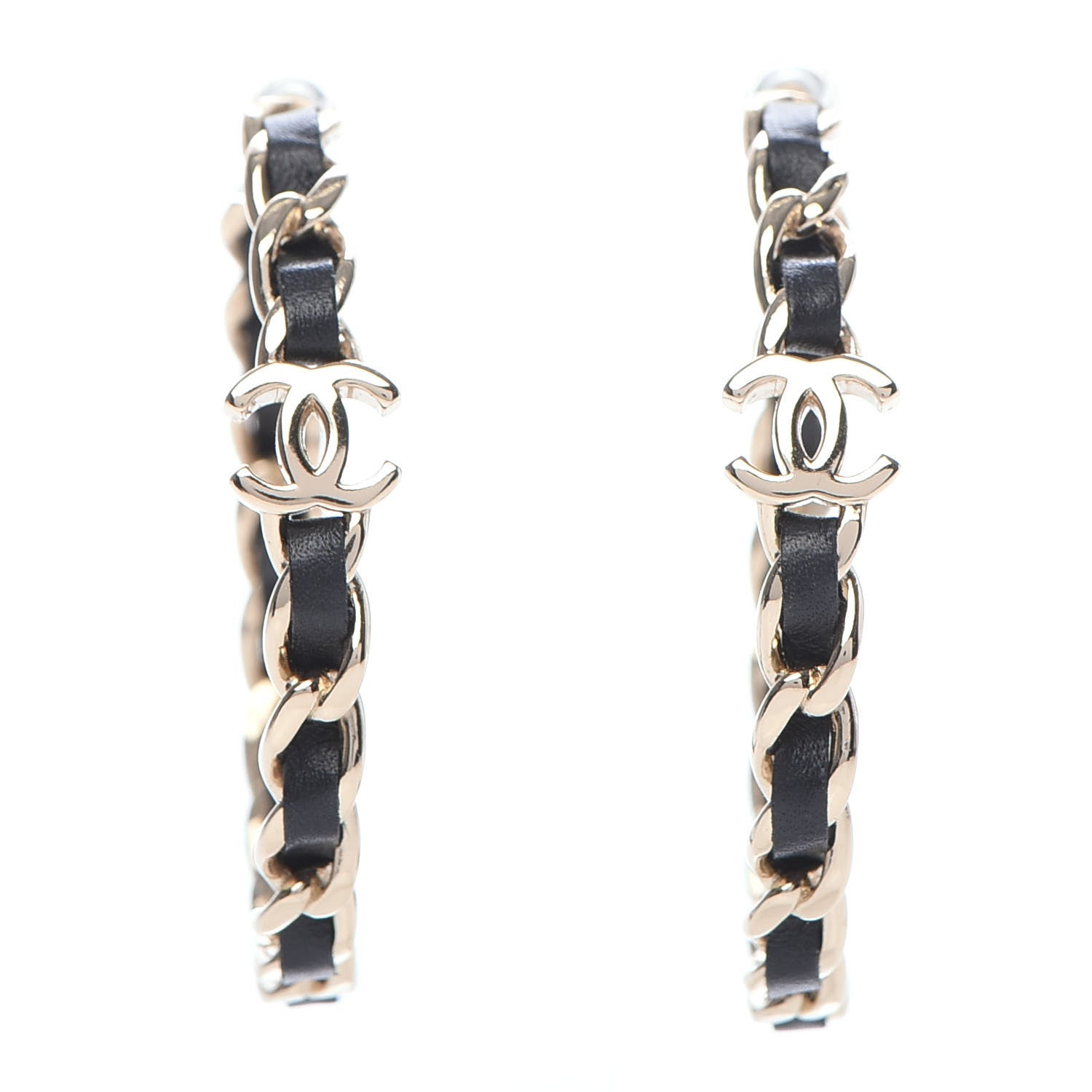 Chanel Lambskin CC Chain Hoop Earrings Gold Black 1 of 5