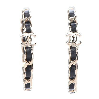 Chanel Lambskin CC Chain Hoop Earrings Gold Black 1 of 5