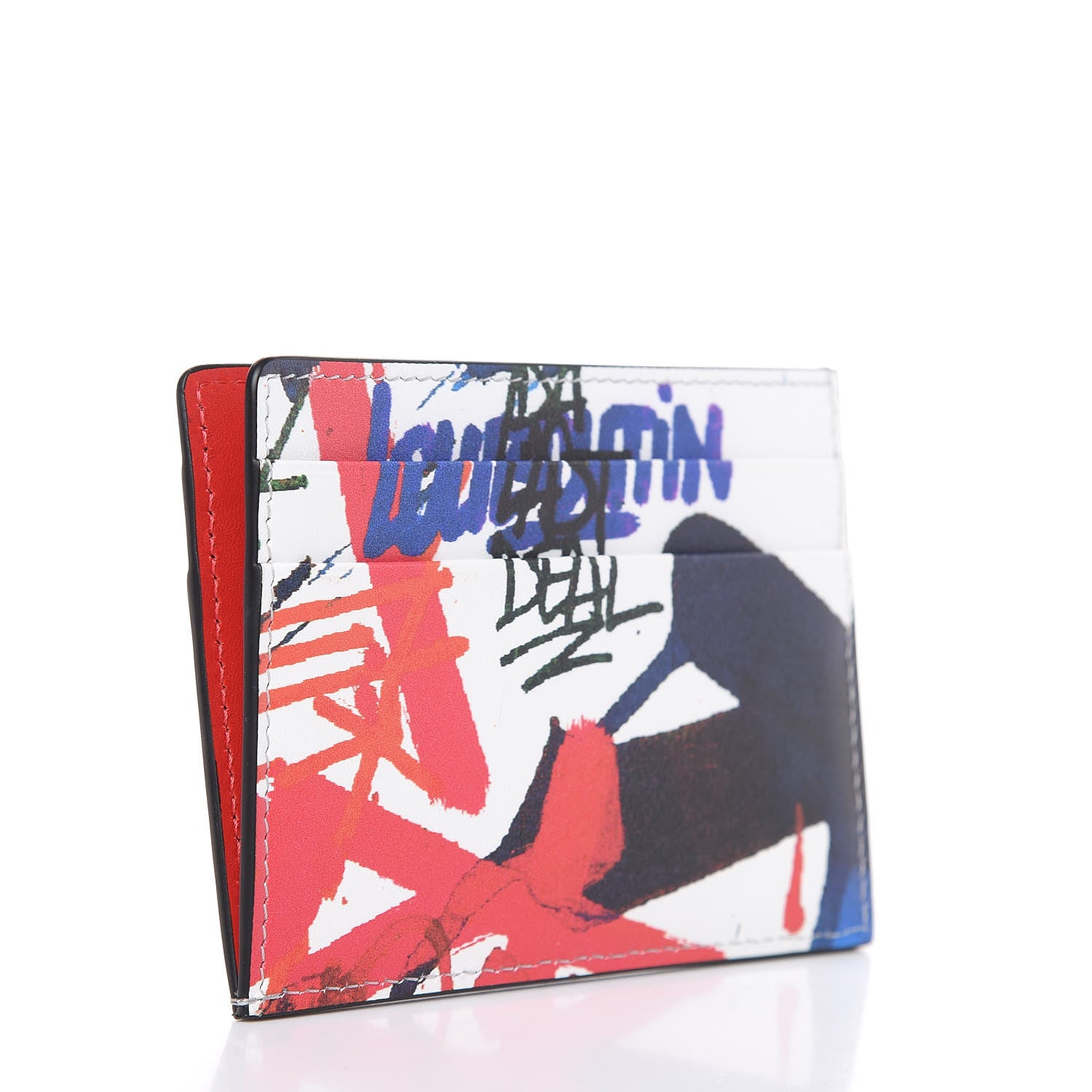 Christian Louboutin Calfskin Graffiti Spike Card Holder White Multicolor 3 of 6