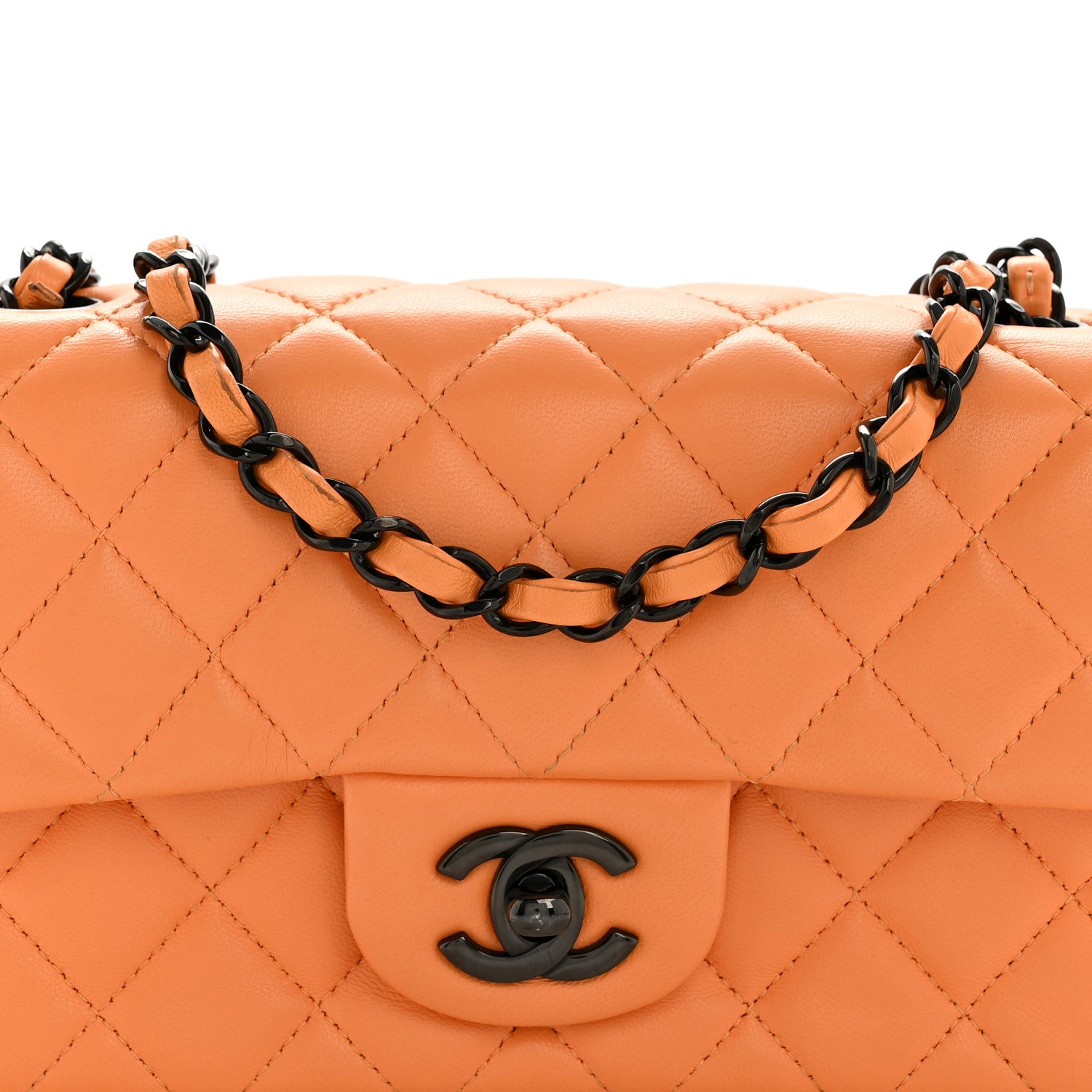 Chanel Lambskin Quilted Mini Rectangular Flap Orange 8 of 13