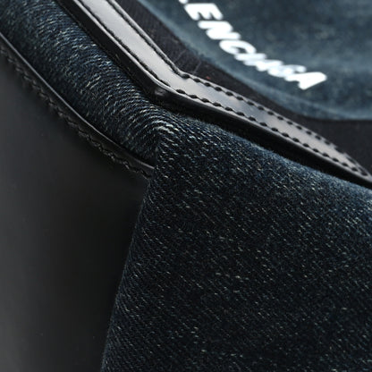 Balenciaga Denim Fabric Satin Calfskin S Navy Cabas Washed Black 10 of 12