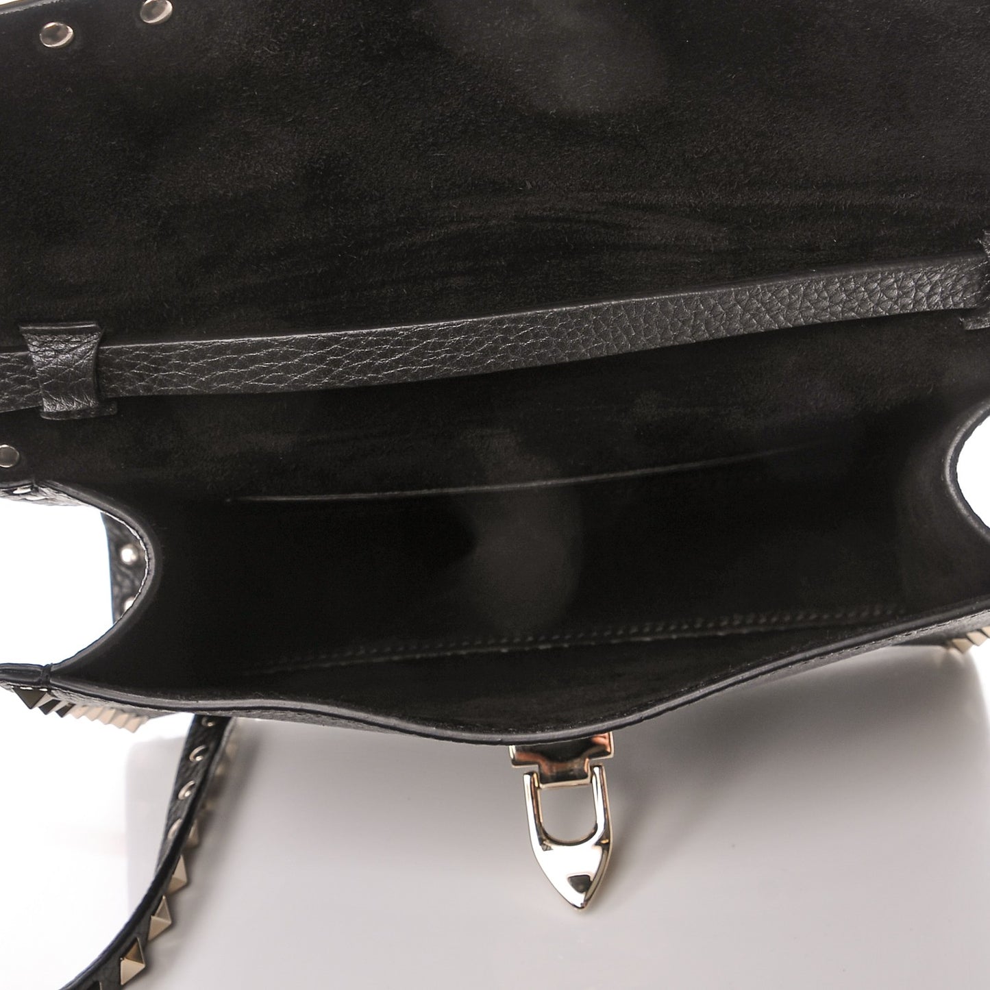 Pebbled Calfskin Medium Rockstud Flip Lock Crossbody Bag Black