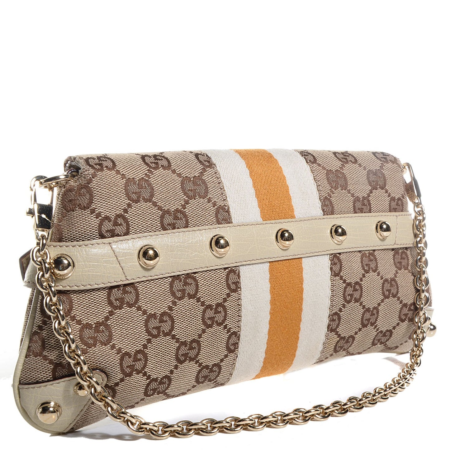 Monogram Web Small Horsebit Chain Clutch Off White