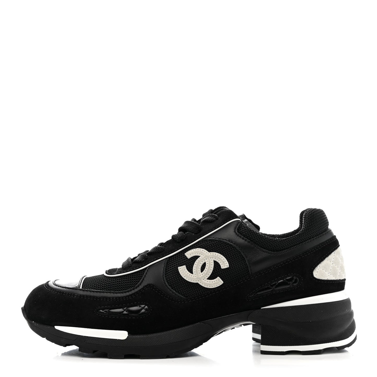 Mixed Fibers Suede Shiny Calfskin Womens CC Sneakers 39.5 Black