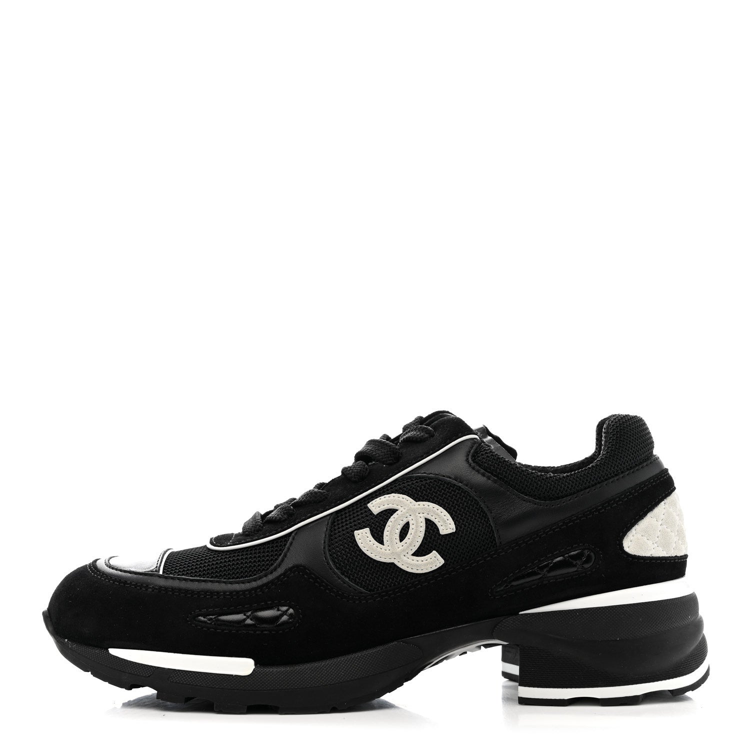 Chanel Mixed Fibers Suede Shiny Calfskin Womens CC Sneakers 39.5 Black 1 of 10