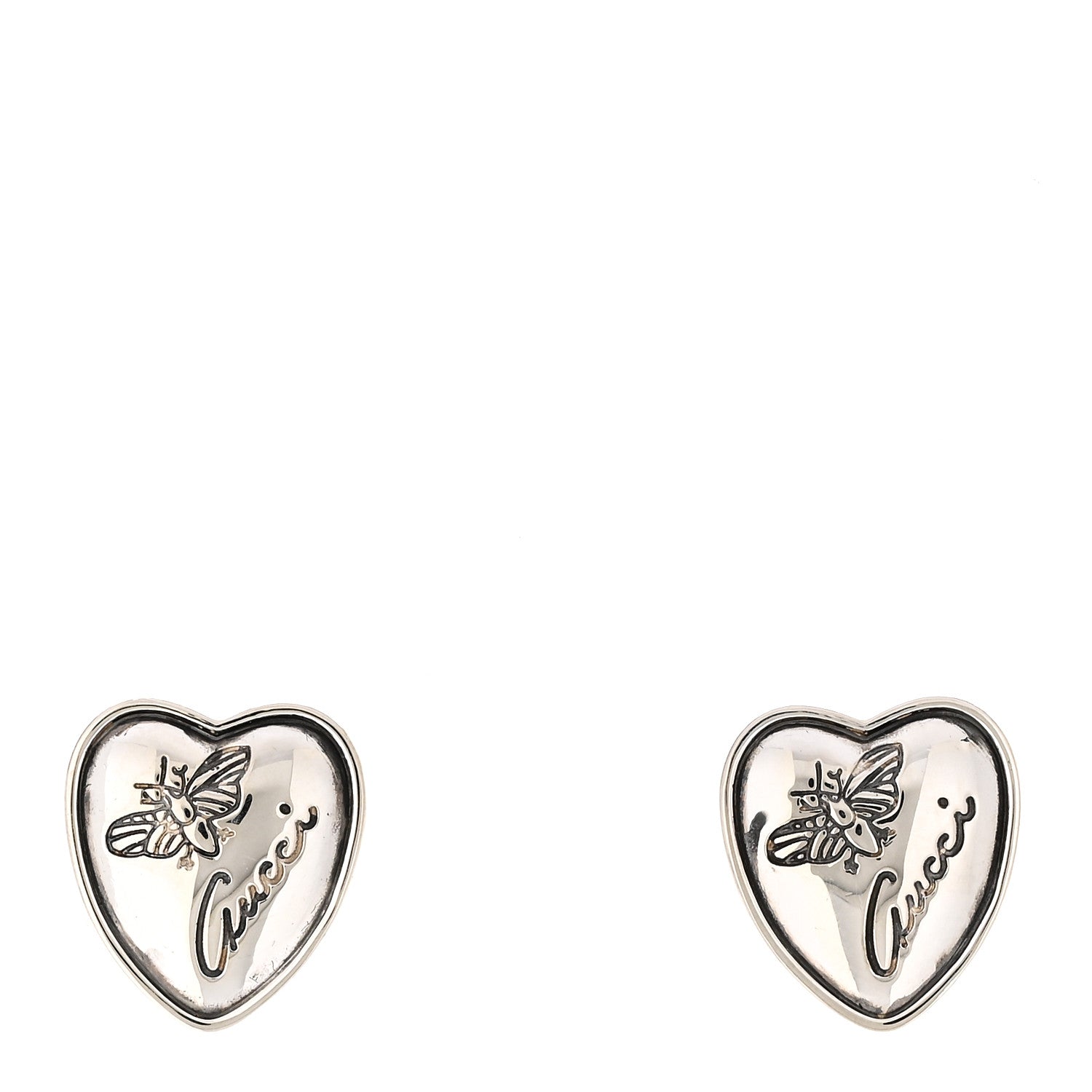 Gucci Sterling Silver Flora Heart Stud Earrings 1 of 4