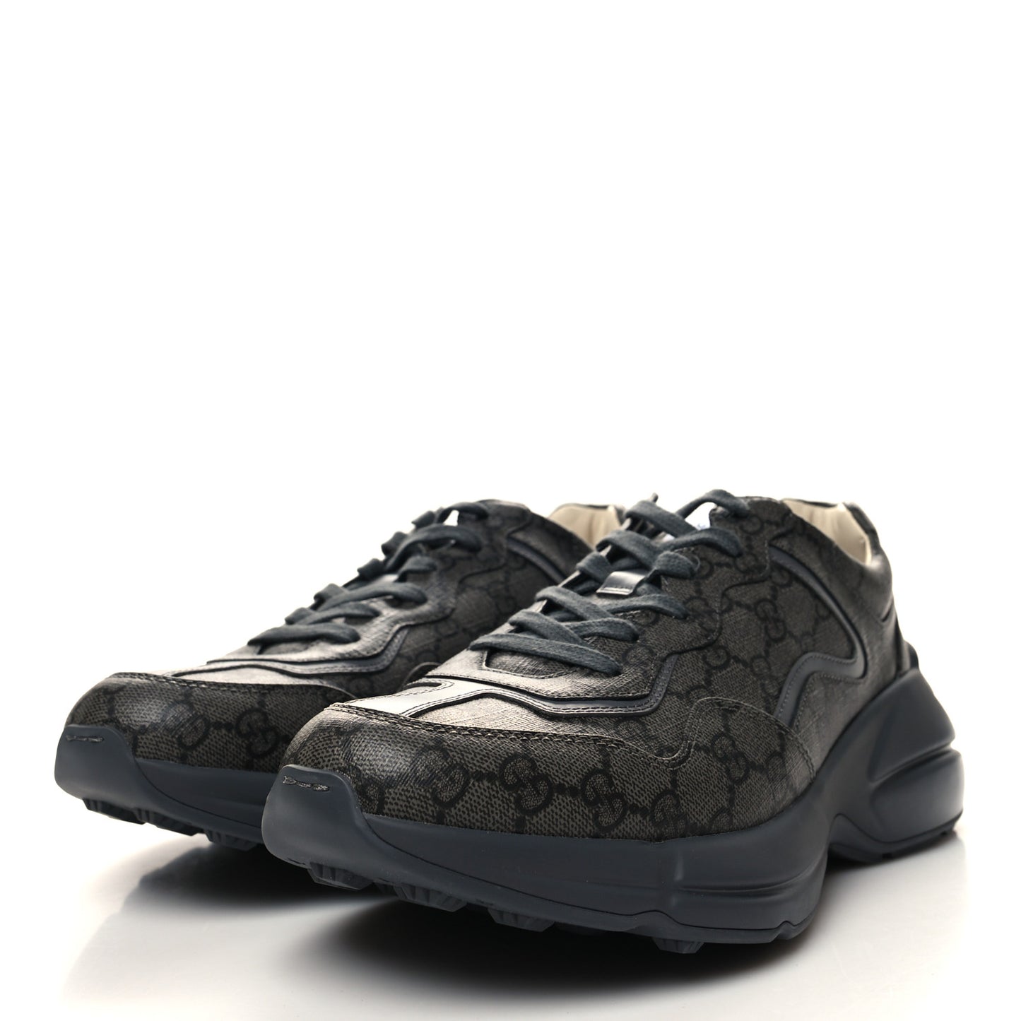 GG Supreme Monogram Apollo Calfskin Mens Rhyton Sneakers 10 Grey Black Graphite Grey