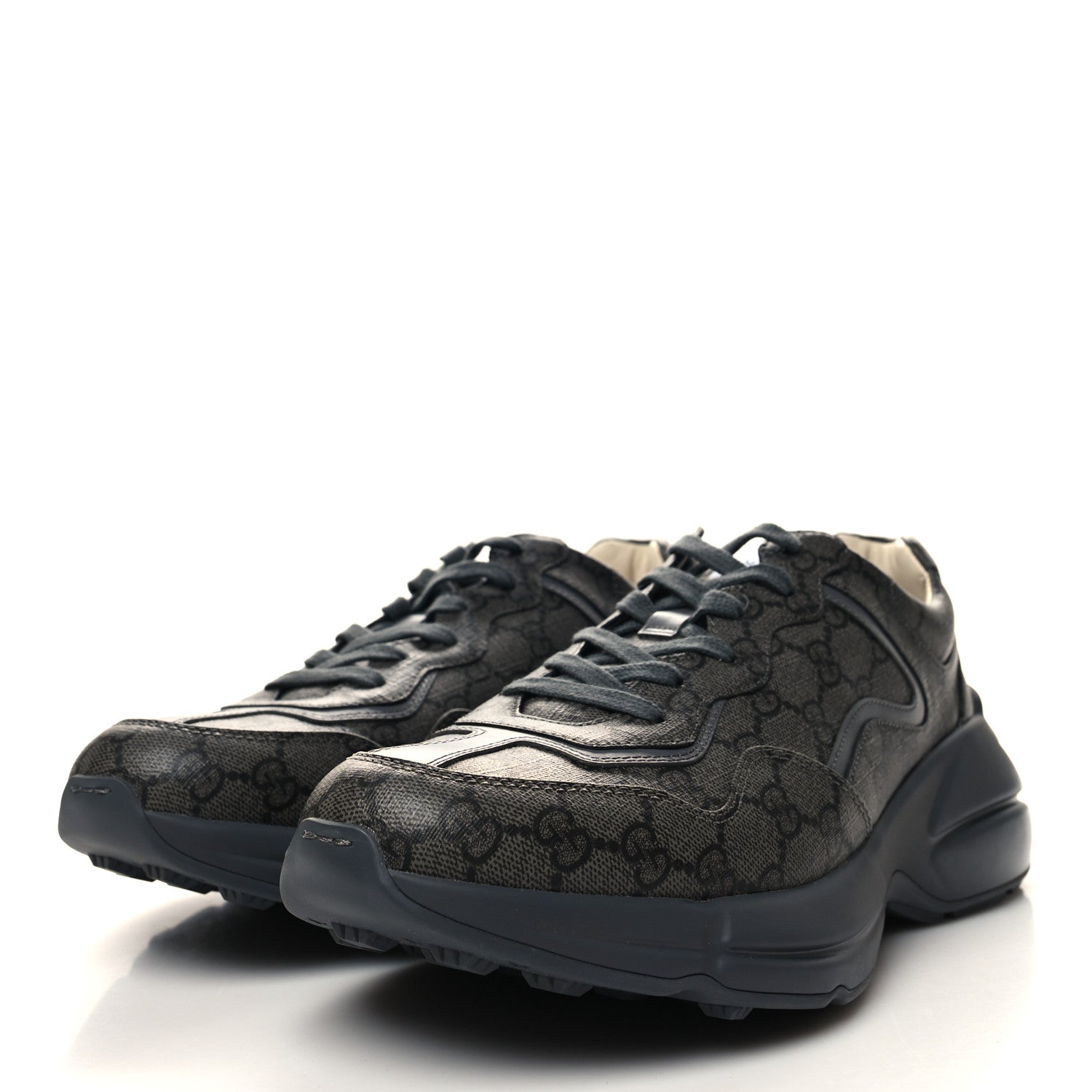 Gucci GG Supreme Monogram Apollo Calfskin Mens Rhyton Sneakers 10 Grey Black Graphite Grey 3 of 9