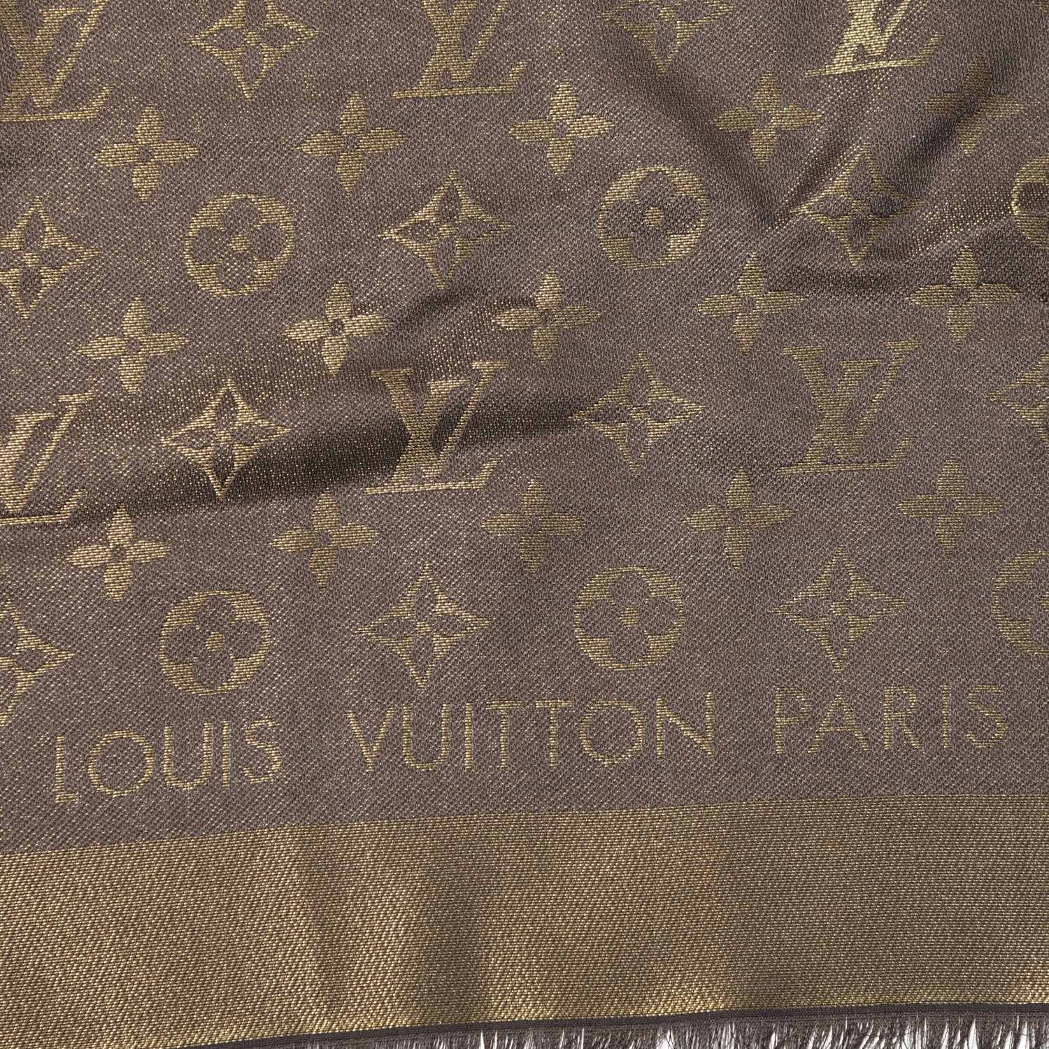 Louis Vuitton Silk Lurex Wool Monogram Shine Shawl Marron 3 of 6