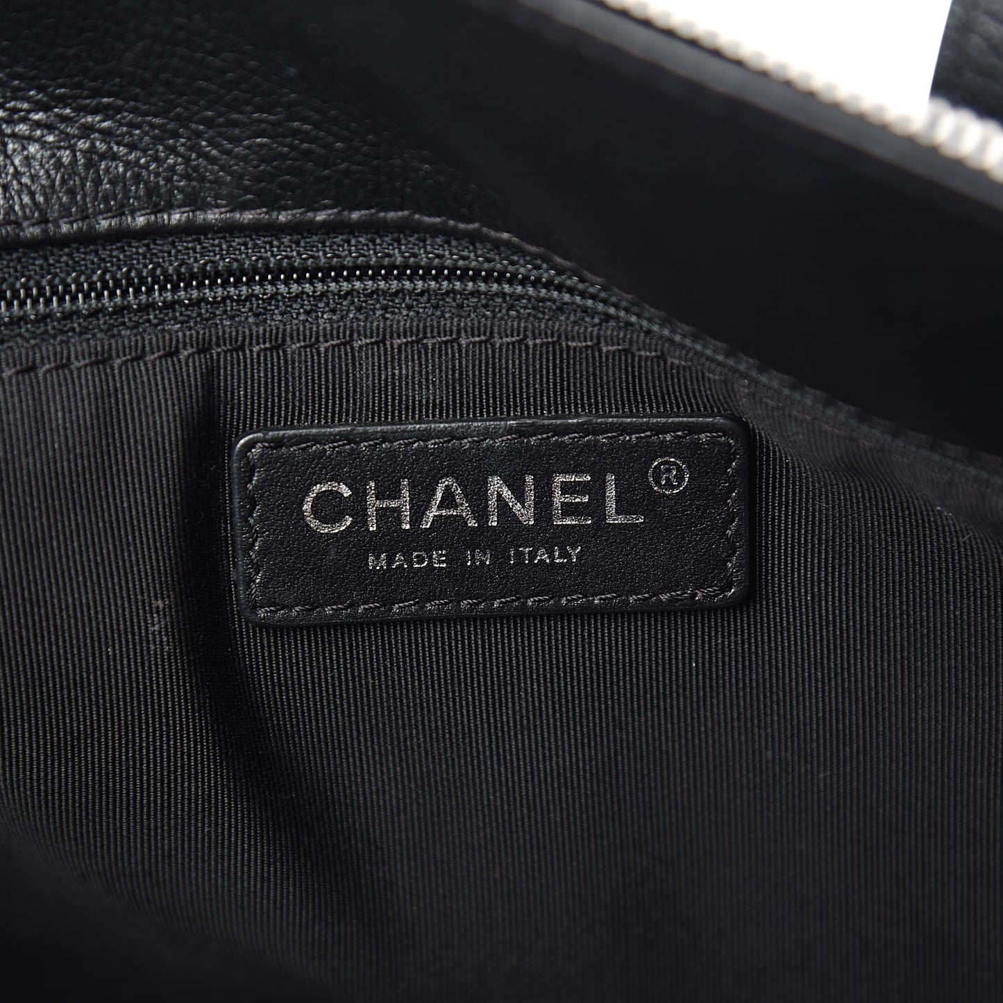 Grained Calfskin Quilted Large Casual Pocket Bowling Bag Black