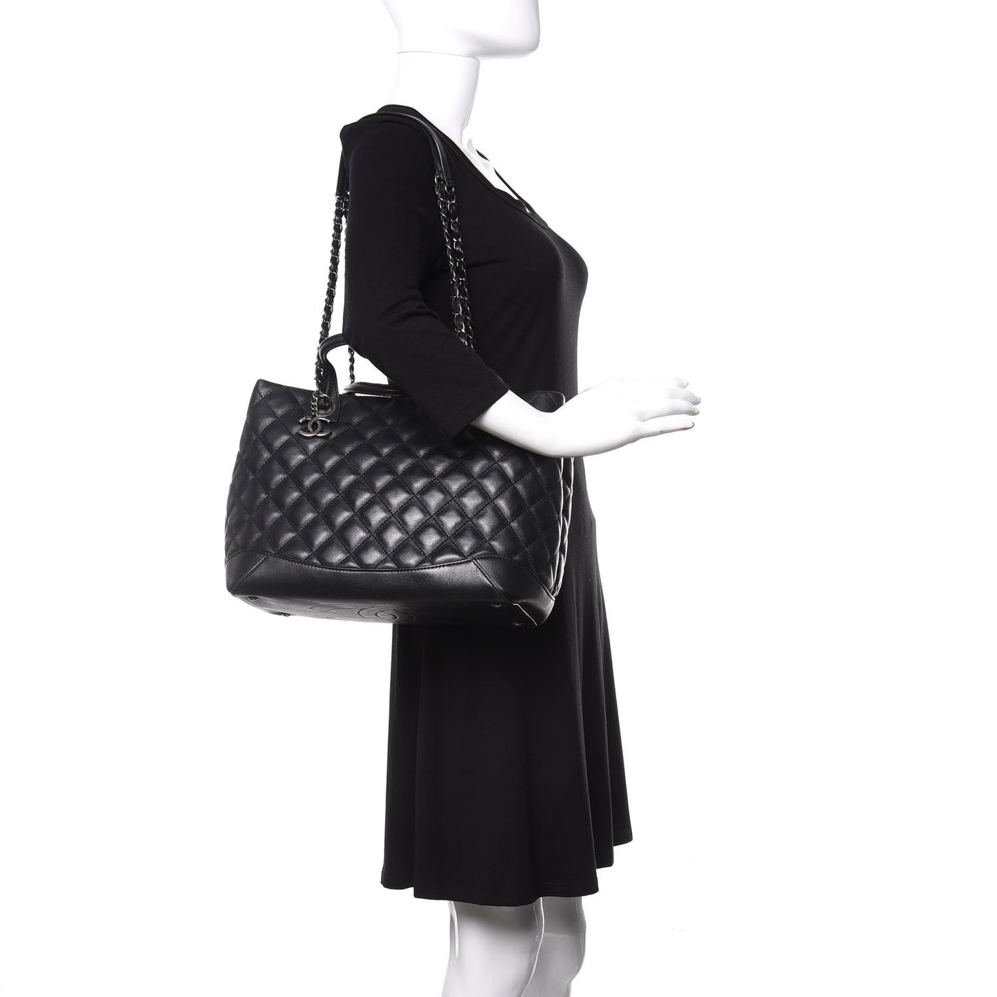 Calfskin Quilted Small Easy Shopping Tote Black