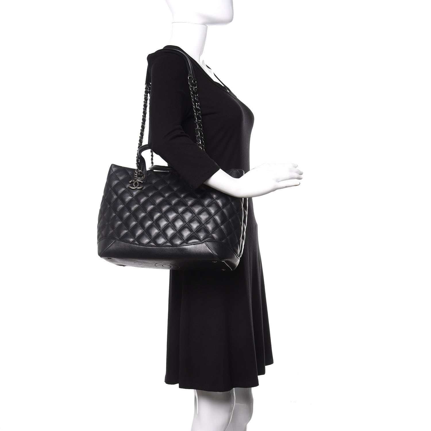 Chanel Calfskin Quilted Small Easy Shopping Tote Black 2 of 12