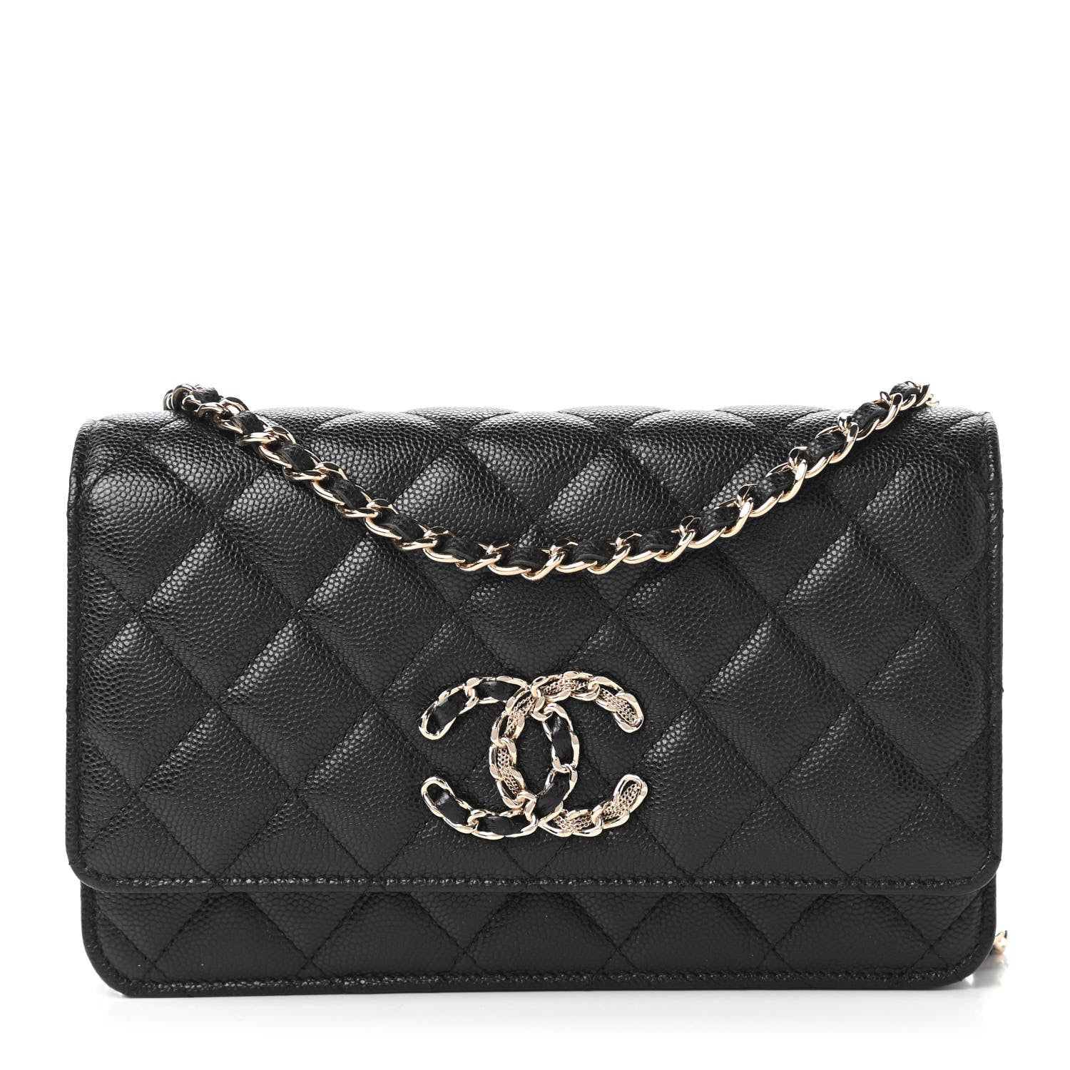 Chanel Caviar Quilted French New Wave Chain CC Wallet On Chain WOC Black 1 of 11