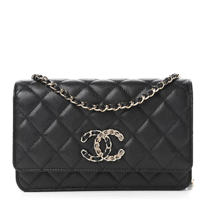 Chanel Caviar Quilted French New Wave Chain CC Wallet On Chain WOC Black 1 of 11