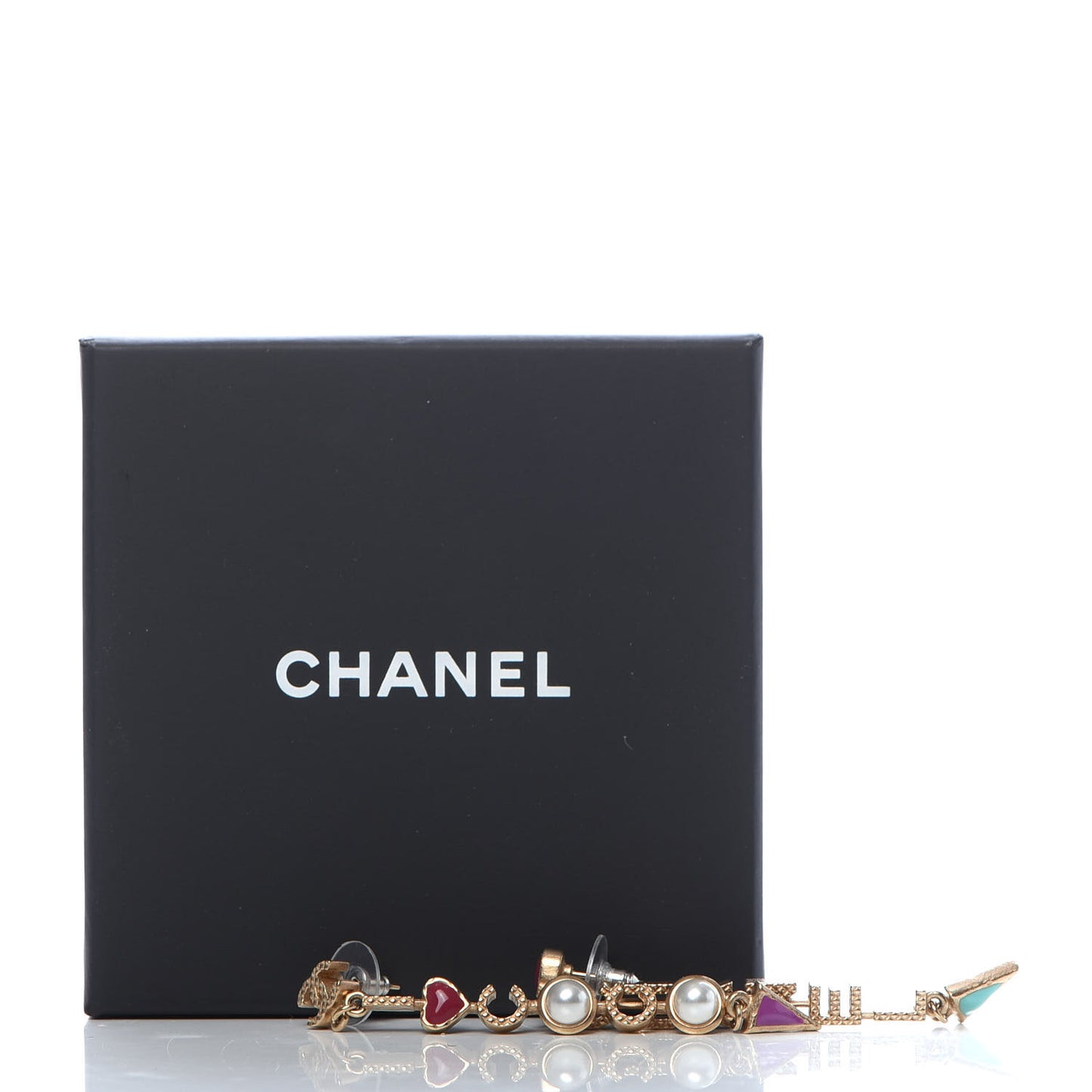 Pearl Enamel Logo Long Drop Earrings Gold