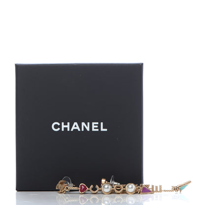 Chanel Pearl Enamel Logo Long Drop Earrings Gold 5 of 5