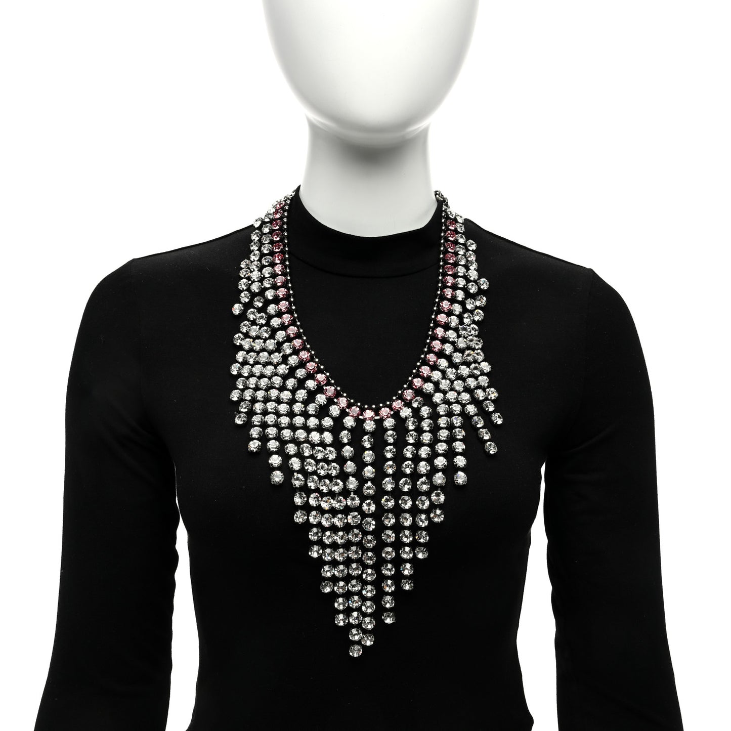 Crystal Embellished Necklace Pink Aged Silver