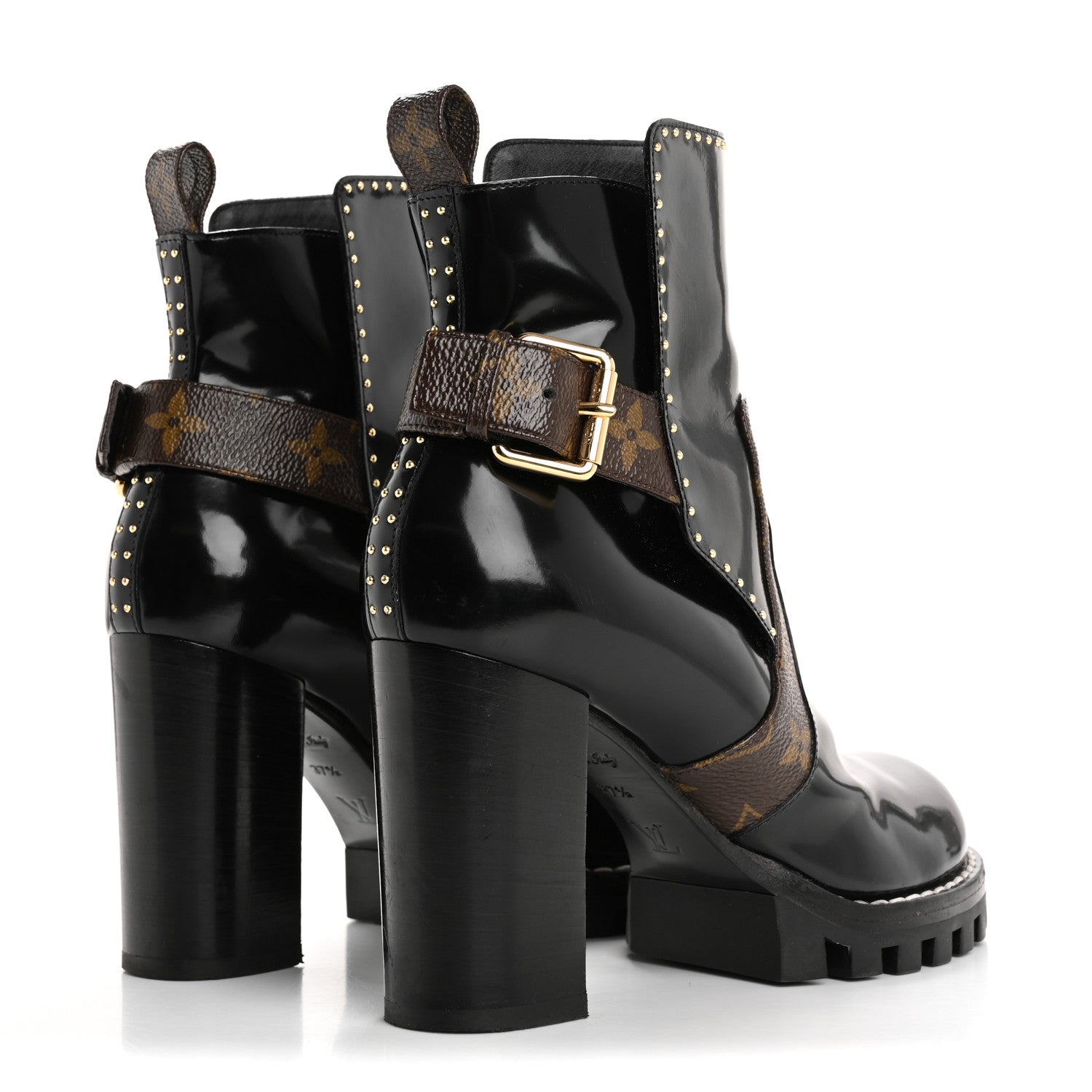 Louis Vuitton Glazed Calfskin Monogram Embellished Star Trail Ankle Boots 37.5 Black 5 of 14