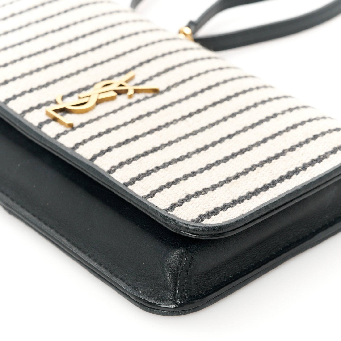 Canvas Striped Phone Holder Crossbody Beige Black
