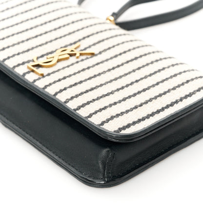 Saint Laurent Canvas Striped Phone Holder Crossbody Beige Black 10 of 11