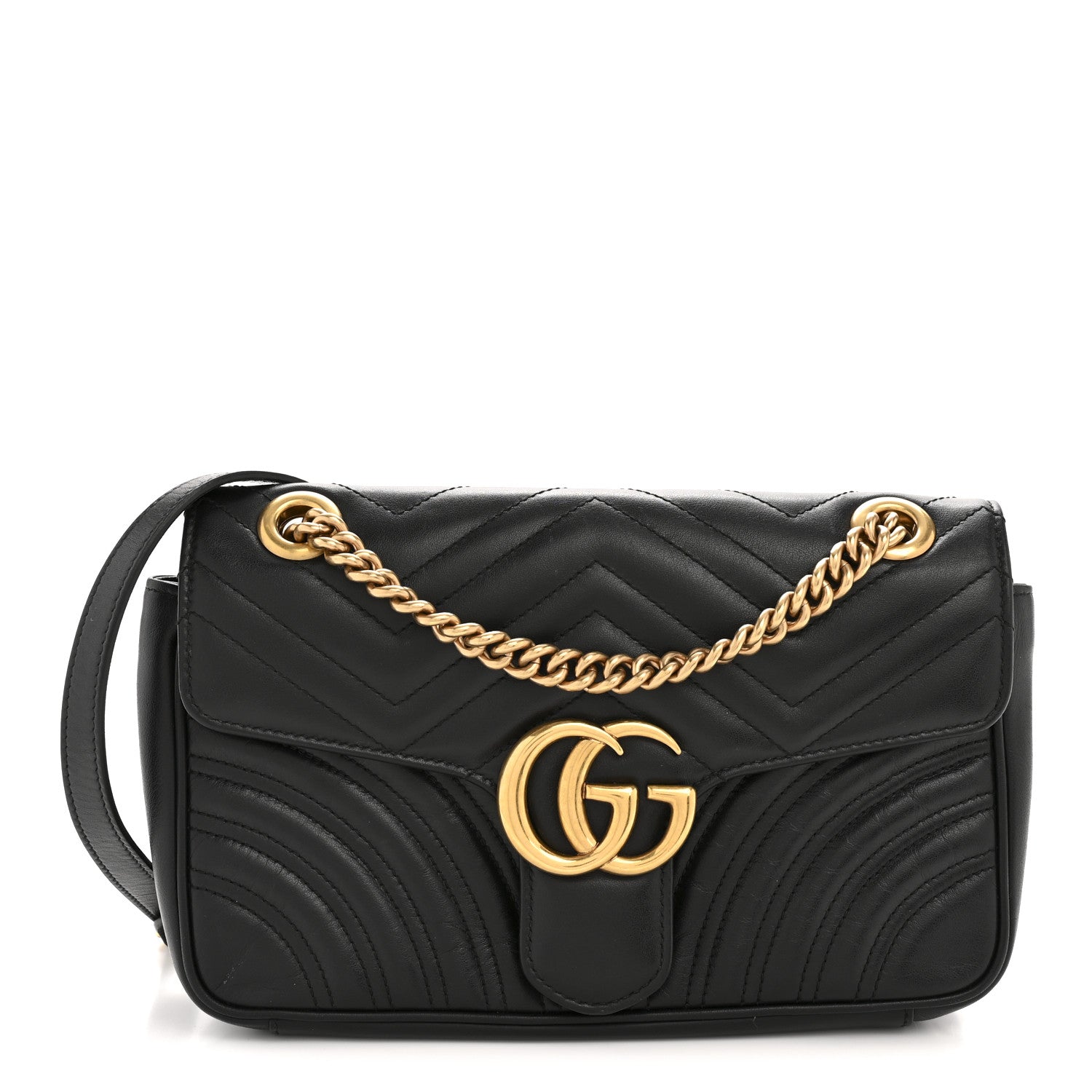 Gucci Calfskin Matelasse Small GG Marmont Shoulder Bag Black 1 of 12