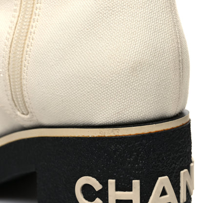 Chanel Fabric Lace Up Combat Boots 39 White 11 of 14