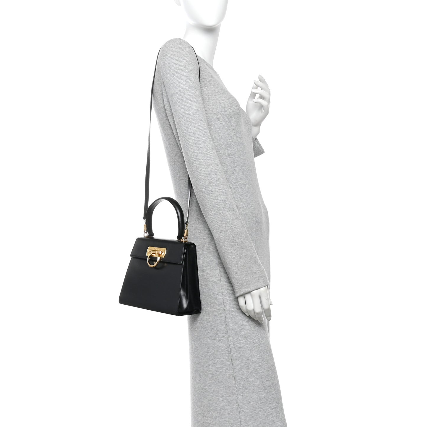 Hammered Calfskin Small Iconic Top Handle Bag Black Black