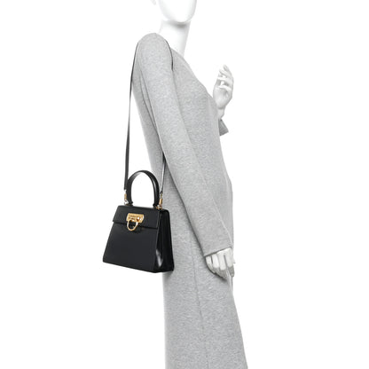 Salvatore Ferragamo Hammered Calfskin Small Iconic Top Handle Bag Black Black 2 of 11
