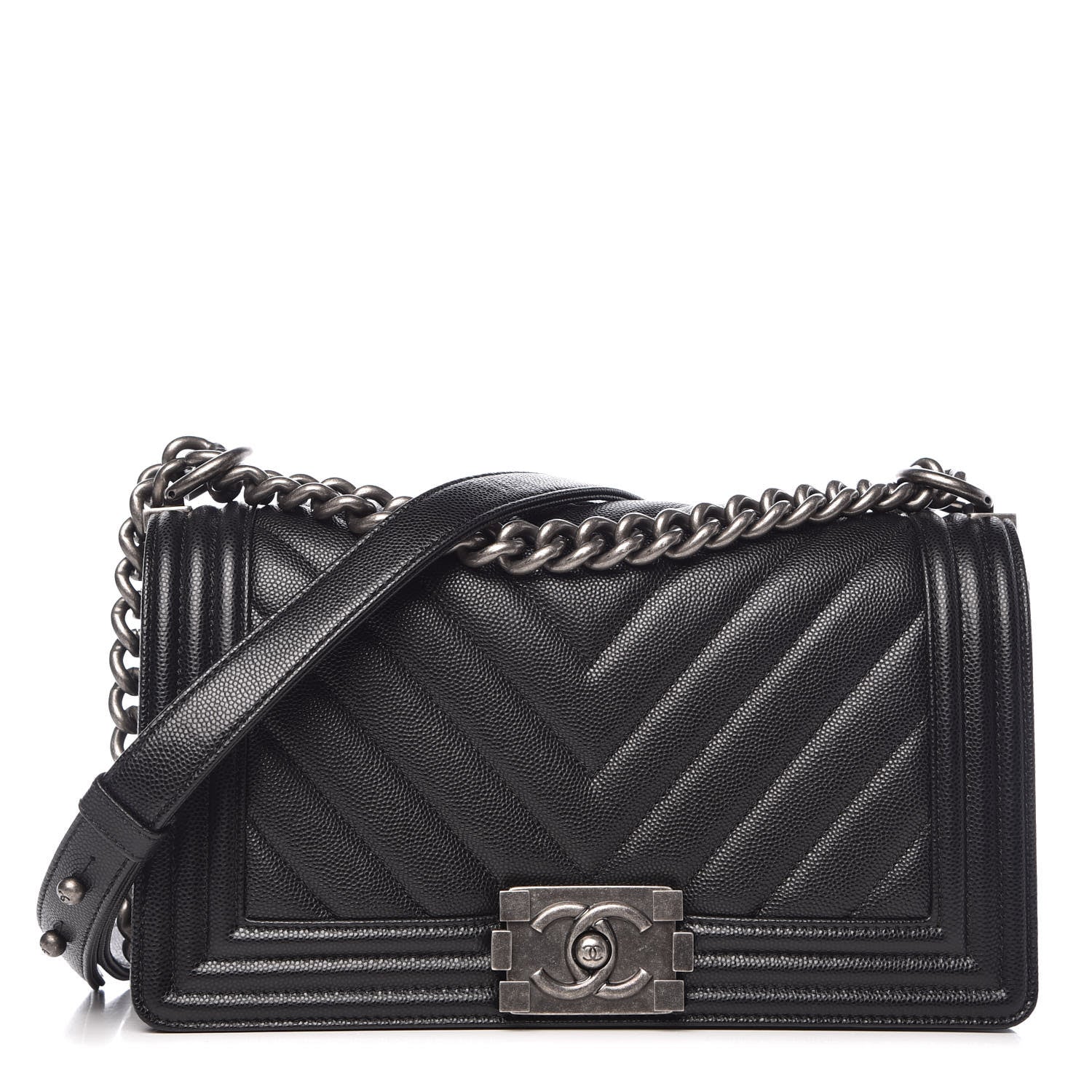 Chanel Caviar Chevron Quilted Medium Boy Flap Black 1 of 9