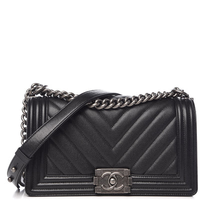 Chanel Caviar Chevron Quilted Medium Boy Flap Black 1 of 9