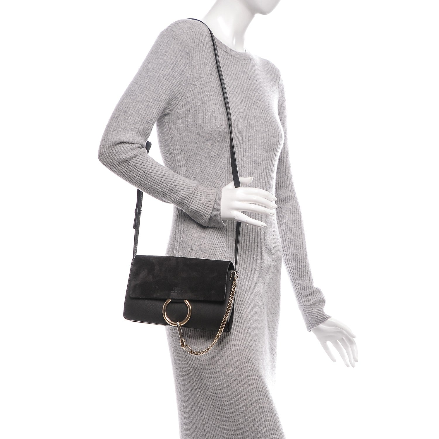 Chloe Suede Calfskin Small Faye Shoulder Bag Carbon Grey 2 of 6