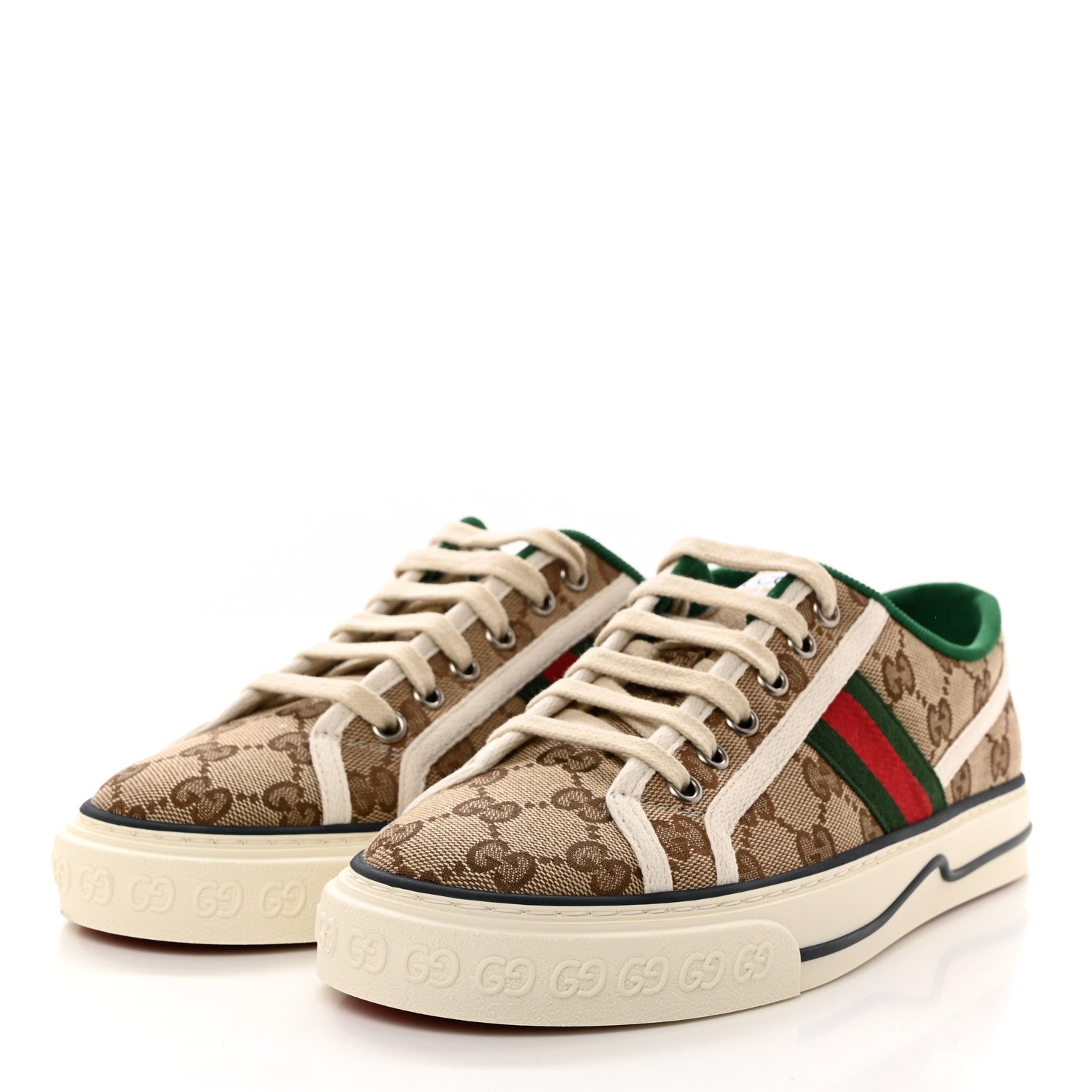 Gucci GG Monogram Web Womens 1977 Tennis Sneakers 38 Beige Ebony Mystic White 3 of 8