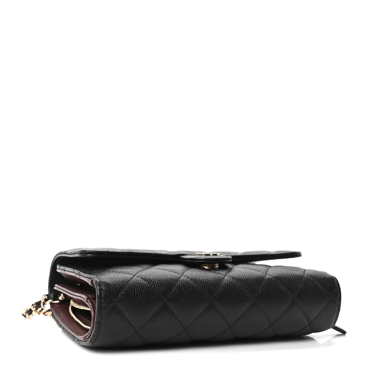 Caviar Quilted Compact Wallet On Chain WOC  Black