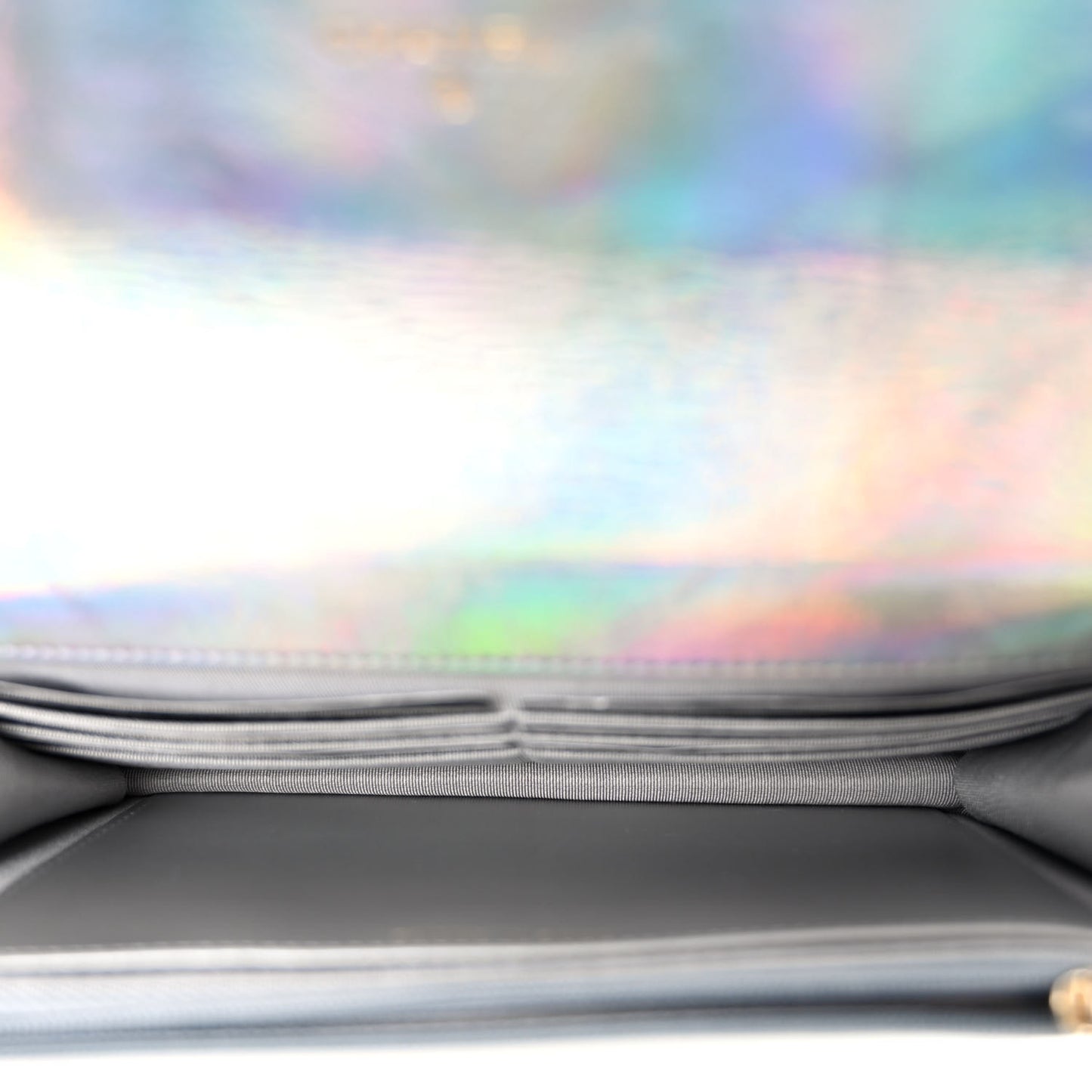 Iridescent Goatskin Quilted Wallet On Chain WOC Silver