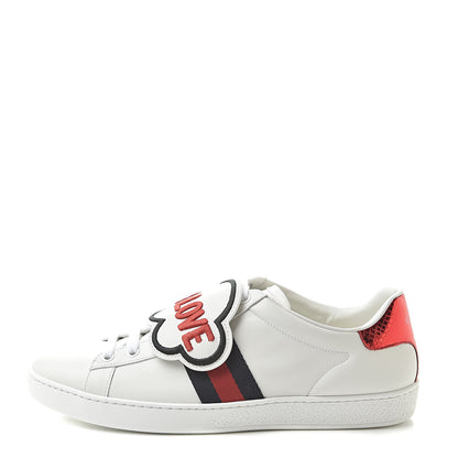 Gucci Calfskin Ayers Blind For Love Embroidered Womens Ace Sneakers 39.5 White 1 of 10