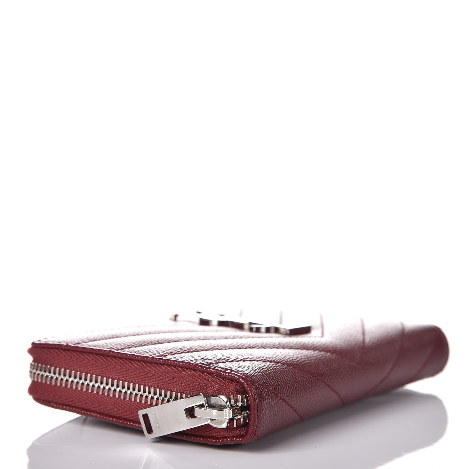 Saint Laurent Grain De Poudre Matelasse Chevron Monogram Zip Around Wallet Palissandre 4 of 8